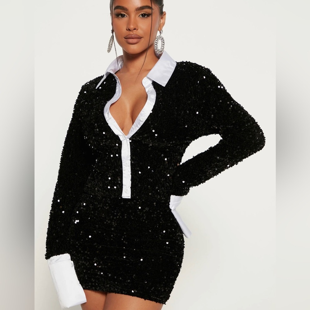 Sequin Mini Skirt Set Blk/White